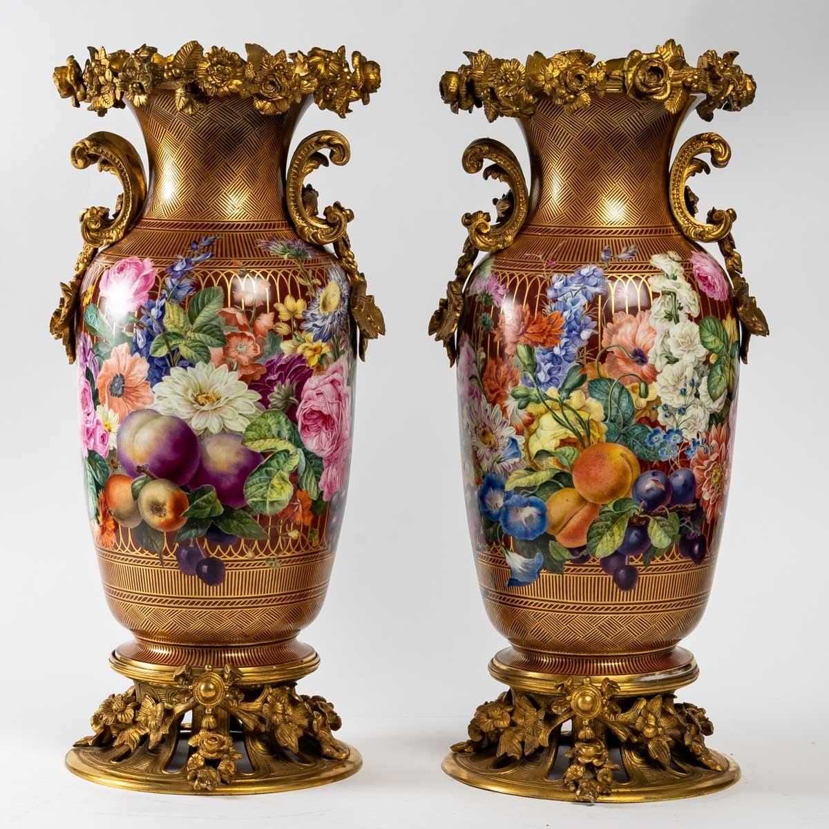 Pair Of Large Flower And Fruit Vases 1830-photo-2