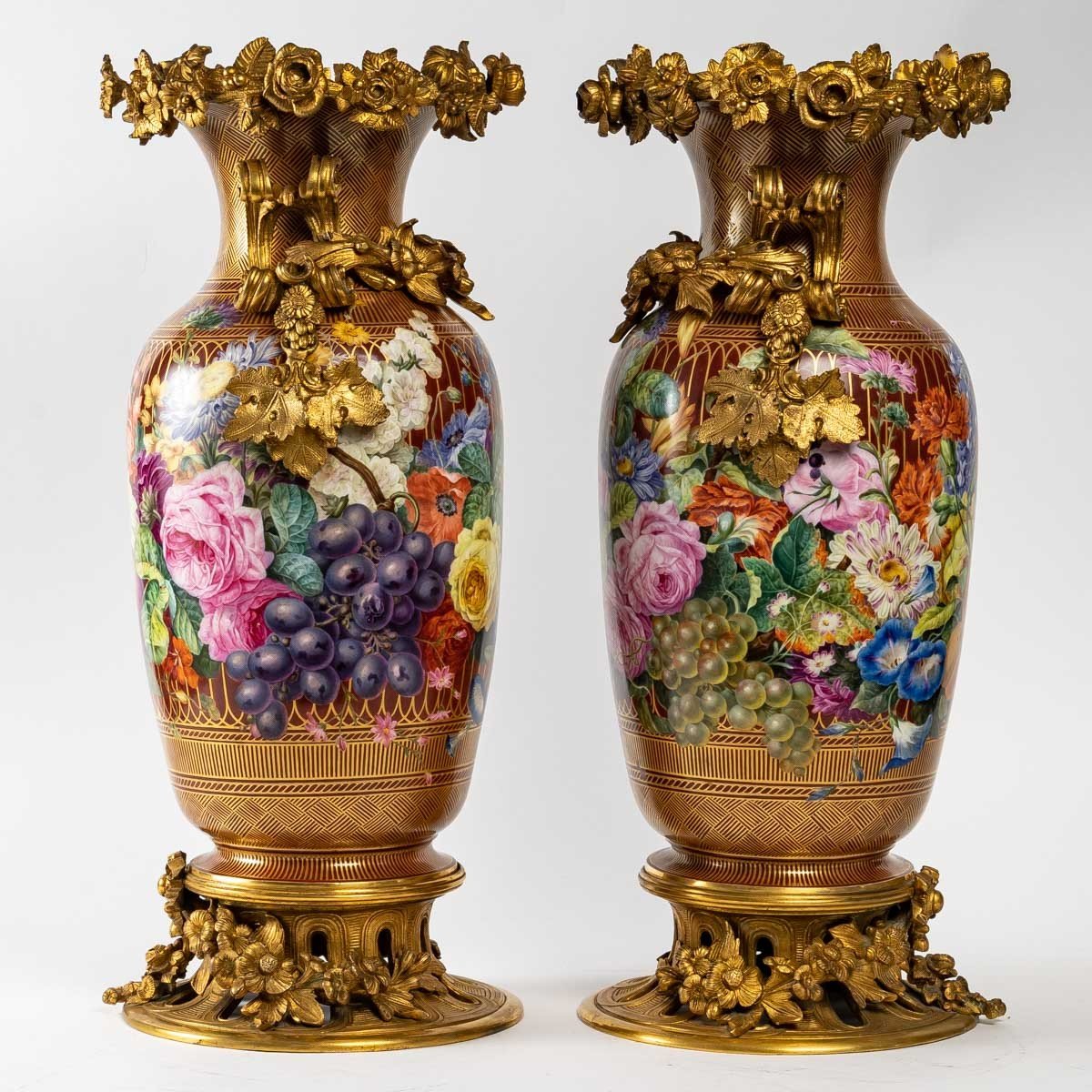 Paire de grands Vases Fleurs et Fruits  1830-photo-3