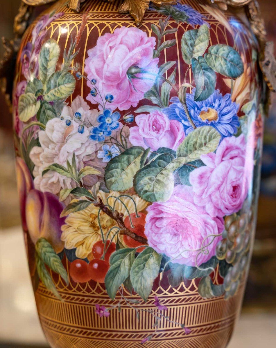 Paire de grands Vases Fleurs et Fruits  1830-photo-2