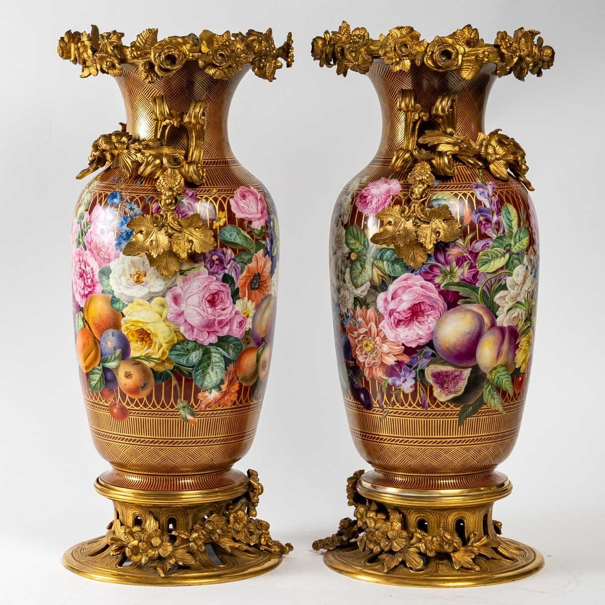 Paire de grands Vases Fleurs et Fruits  1830-photo-7