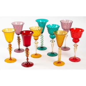 9 Venice Glasses "g. Cenedese" 1940