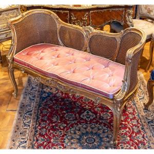 Large Louis XV Style Caned Bench