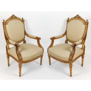 Paire De Fauteuils St Louis XVI  Céladon Bois Doré 