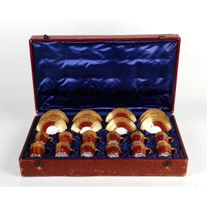"haviland And Co Limoges": Box Of Red And Gold Cups 1880 Art Nouveau