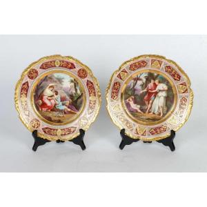 Pair Of Plates "vienna" Mythological Scenes 19th Century