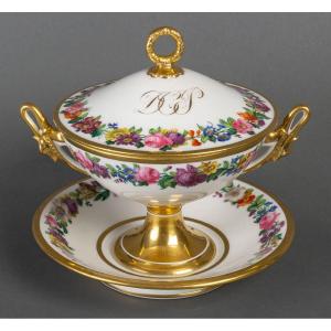 Drageoir en porcelaine de Paris à couronnes de fleurs ( XIX ème )