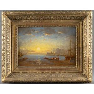 Lever de soleil à Venise (Santa Maria de la Salute )  Ecole française du XIX ème