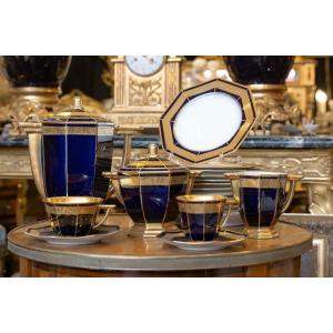 Service à Café+ Thé+ Gâteaux Bleu de Sèvres et Or "Art Déco " 1920  TLB