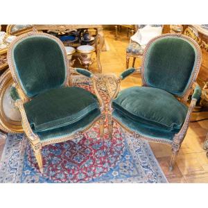 Paire de Cabriolets verts ST LOUIS XVI