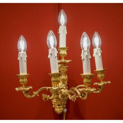 Pair Of Golden Enbronze Sconces With 5 Arms Of Lights (xix)