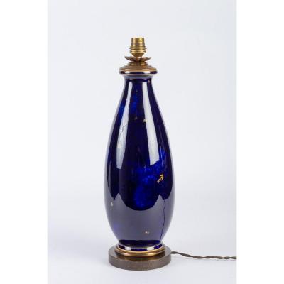 Lampe bleu marbré Sèvres 1925