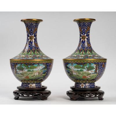 Pair Of Cloisonné Vases China 1950