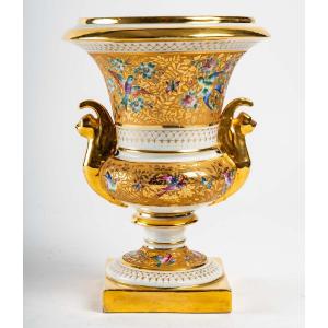 Le Tallec "medici Vase With Polychrome Birds" 28 Cm