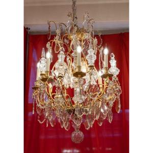 Very Large Chandelier With 12 Lights Attributed To Baccarat Nineteenth