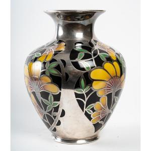 Vase " Thomas Ivory " argent et porcelaine 1930