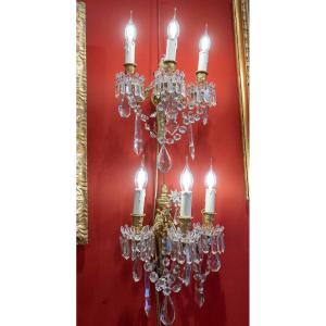 Pair Of 19th Century "baccarat" Wall Lights With 3 Lights