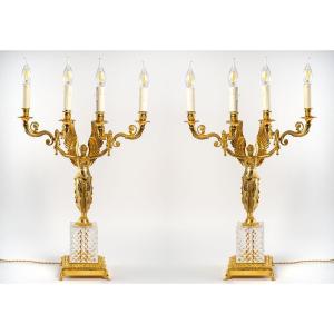 Pair Of Candelabras With 4 Arms Of Light XIXth Century