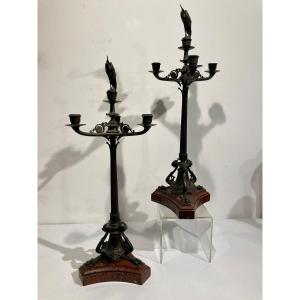 Pair Of Bronze Candelabras