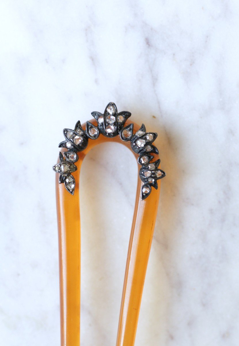 Peigne Ancien, épingle à Cheveux De Mariage, Diamants Et Argent Sur Corne