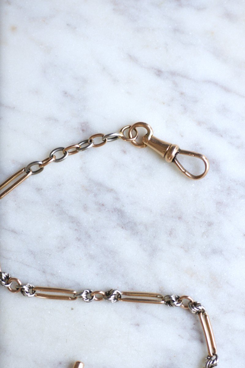 Bracelet, Chaine De Montre, Ancien En Or Rose Et Or Blanc Art Deco-photo-1