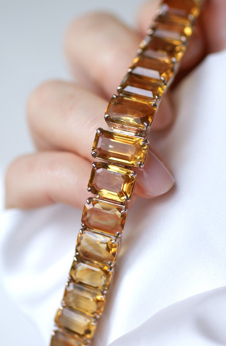 Bracelet Retro Ligne Citrines Sur Or Rose