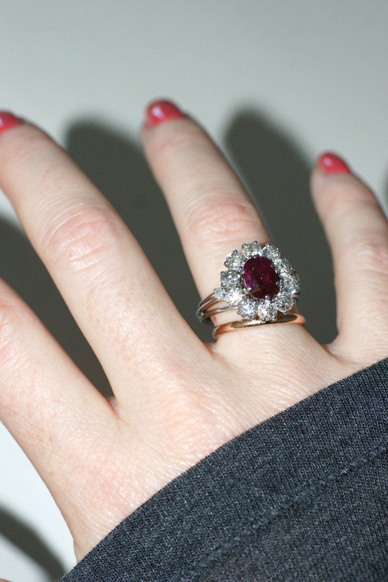 1.60 Cts Unheated Burma Ruby & Diamonds Cluster Ring -photo-2