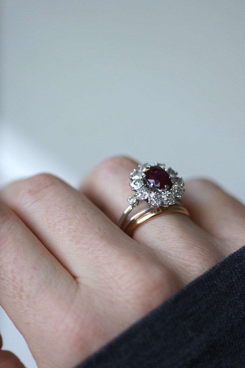 1.60 Cts Unheated Burma Ruby & Diamonds Cluster Ring -photo-4