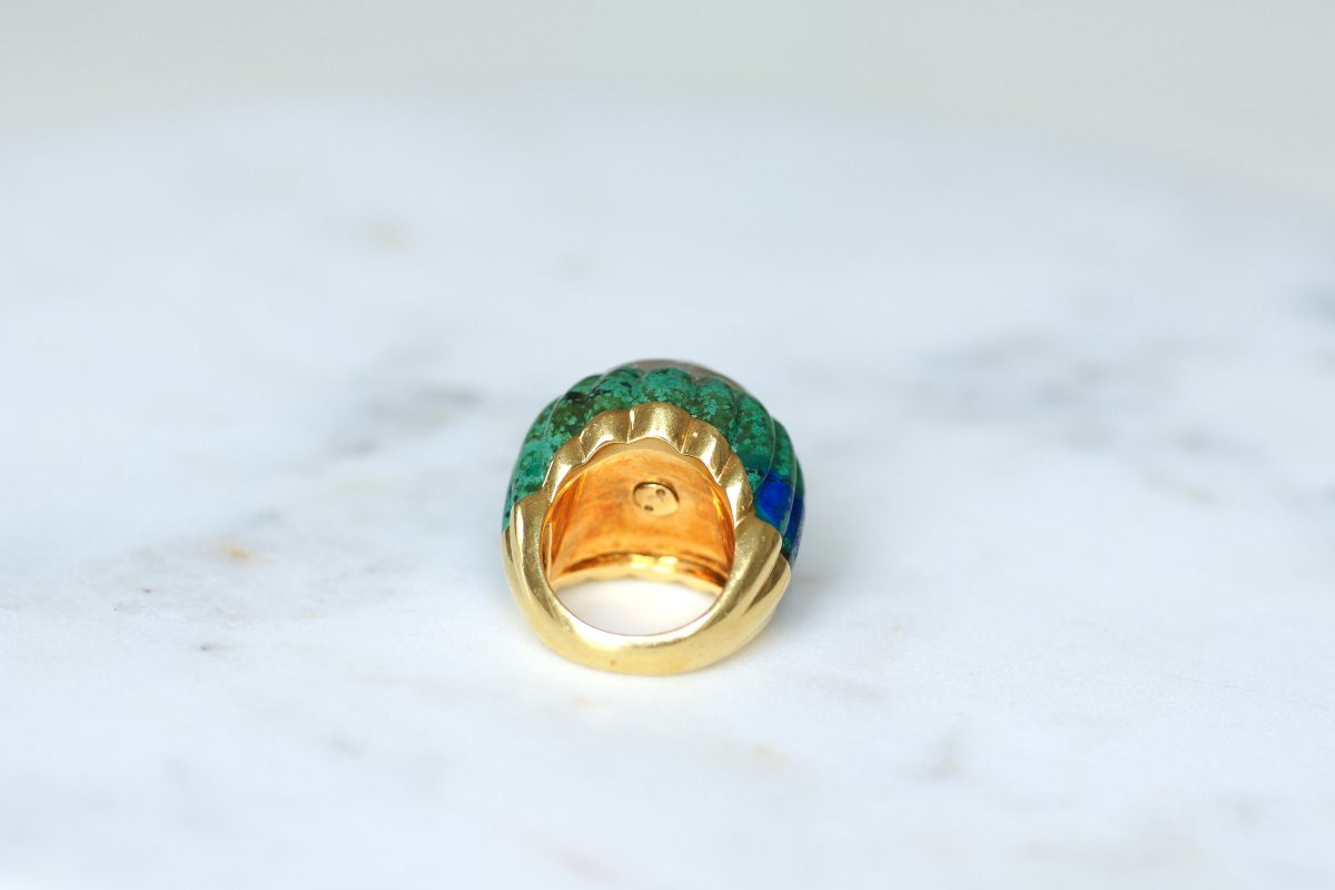 David Webb Azurmalachite, Ruby, And Diamond Cocktail Ring In Yellow Gold And Platinum-photo-5