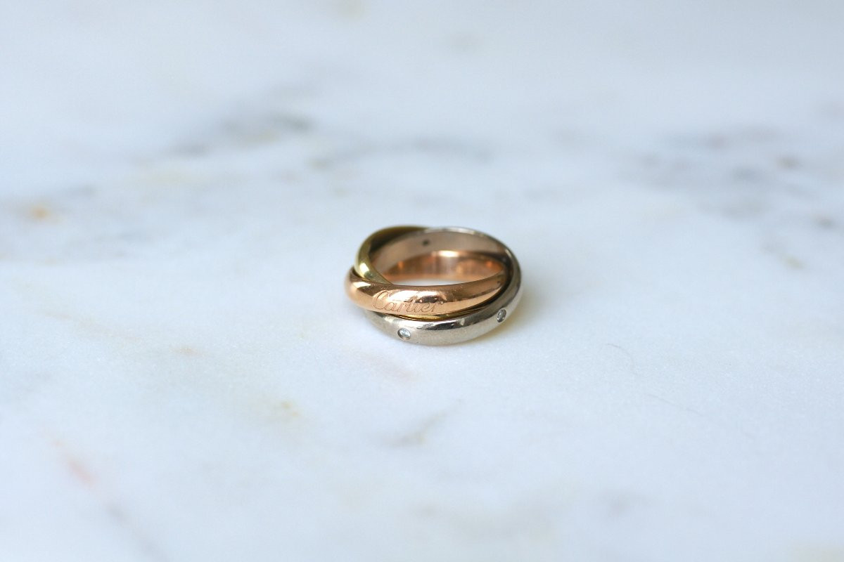 Cartier Trinity Ring 3 Golds Classic Model 5 Diamonds Size 49-photo-4