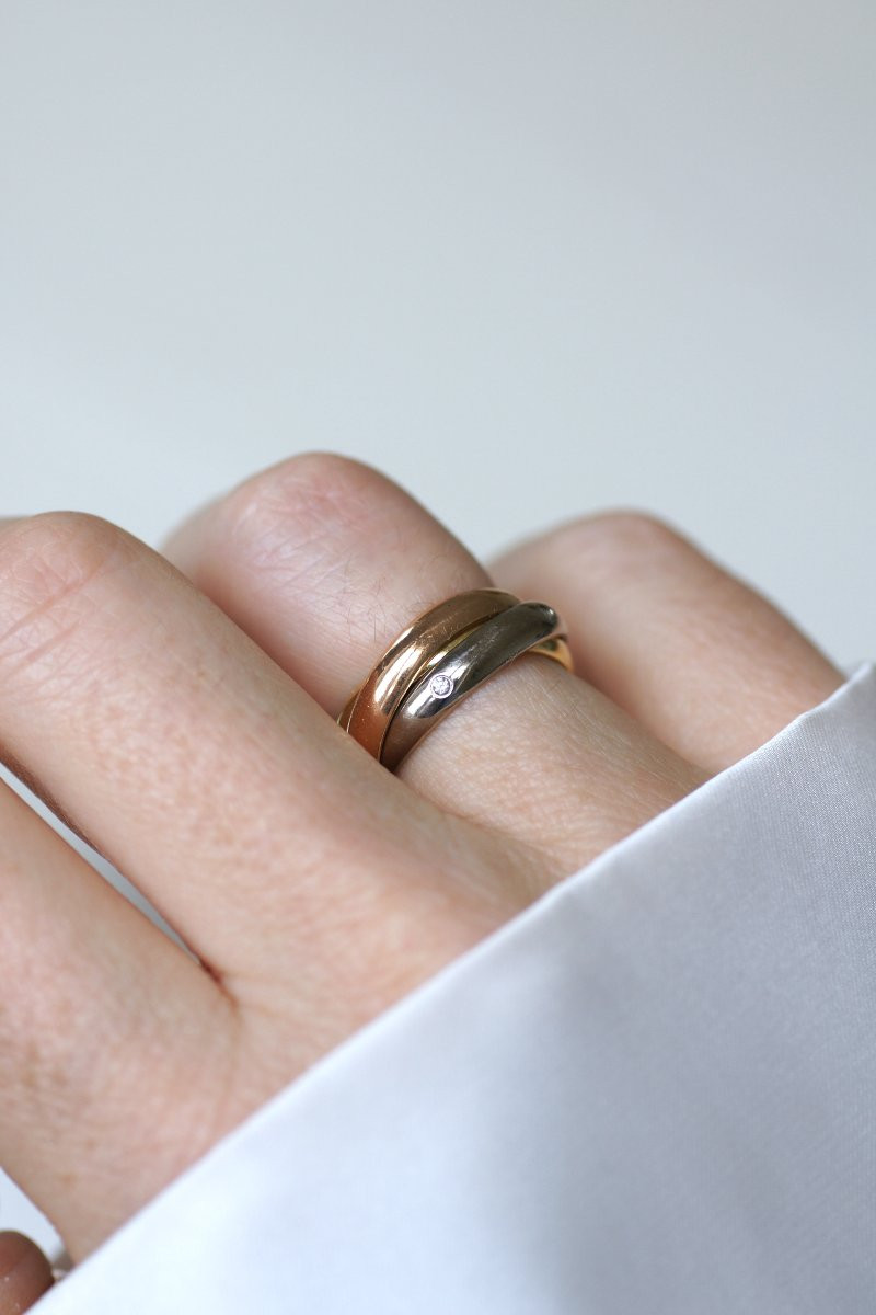 Cartier Trinity Ring 3 Golds Classic Model 5 Diamonds Size 49-photo-3