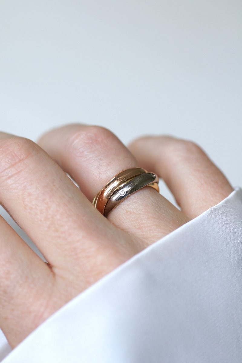 Cartier Trinity Ring 3 Golds Classic Model 5 Diamonds Size 49-photo-5