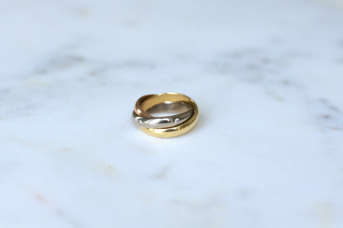 Cartier Trinity Ring 3 Golds Classic Model 5 Diamonds Size 49-photo-6