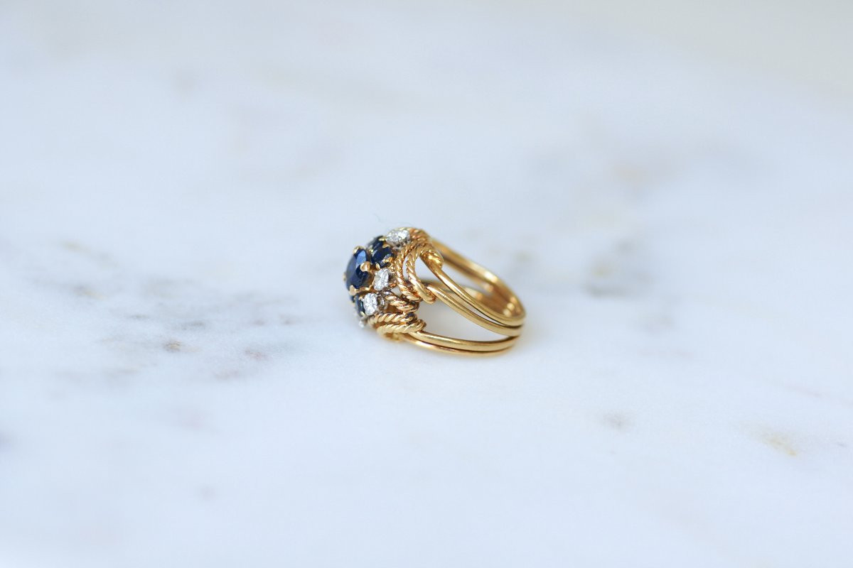 Boucheron Bague Boule Cocktail Saphir et Diamant sur Or Jaune et Platine-photo-4
