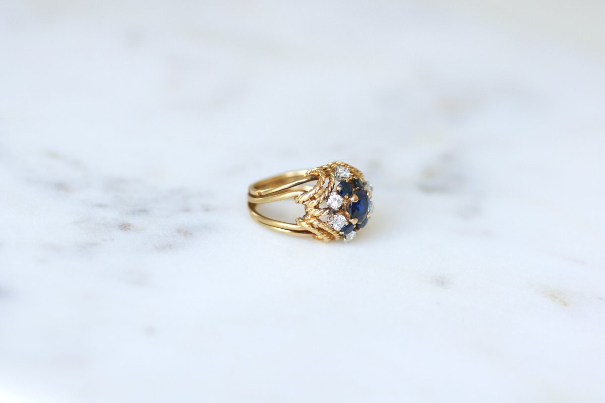 Boucheron Bague Boule Cocktail Saphir et Diamant sur Or Jaune et Platine-photo-7