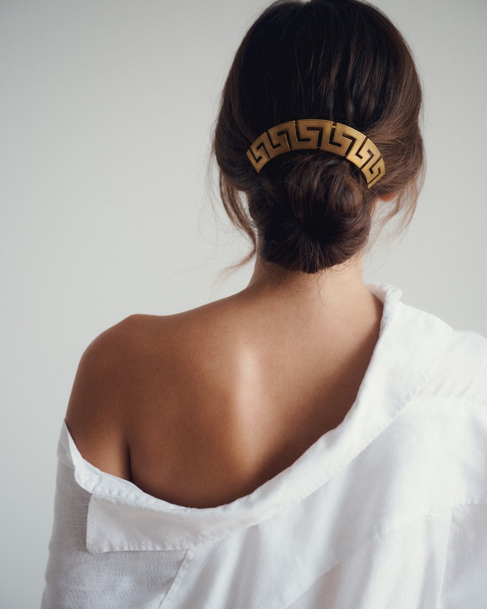 Diadème Peigne à Cheveux Ancien, Méandre Grec Or Jaune et Ecaille-photo-1