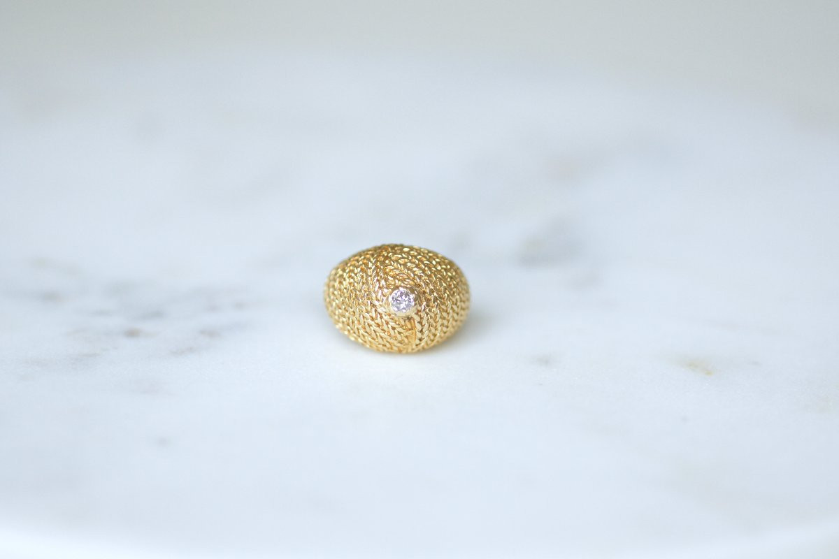 French Diamond Cocktail Ring On Braided Yellow Gold 1960s-photo-2