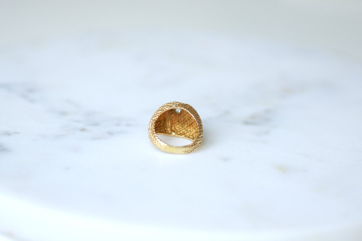 French Diamond Cocktail Ring On Braided Yellow Gold 1960s-photo-4