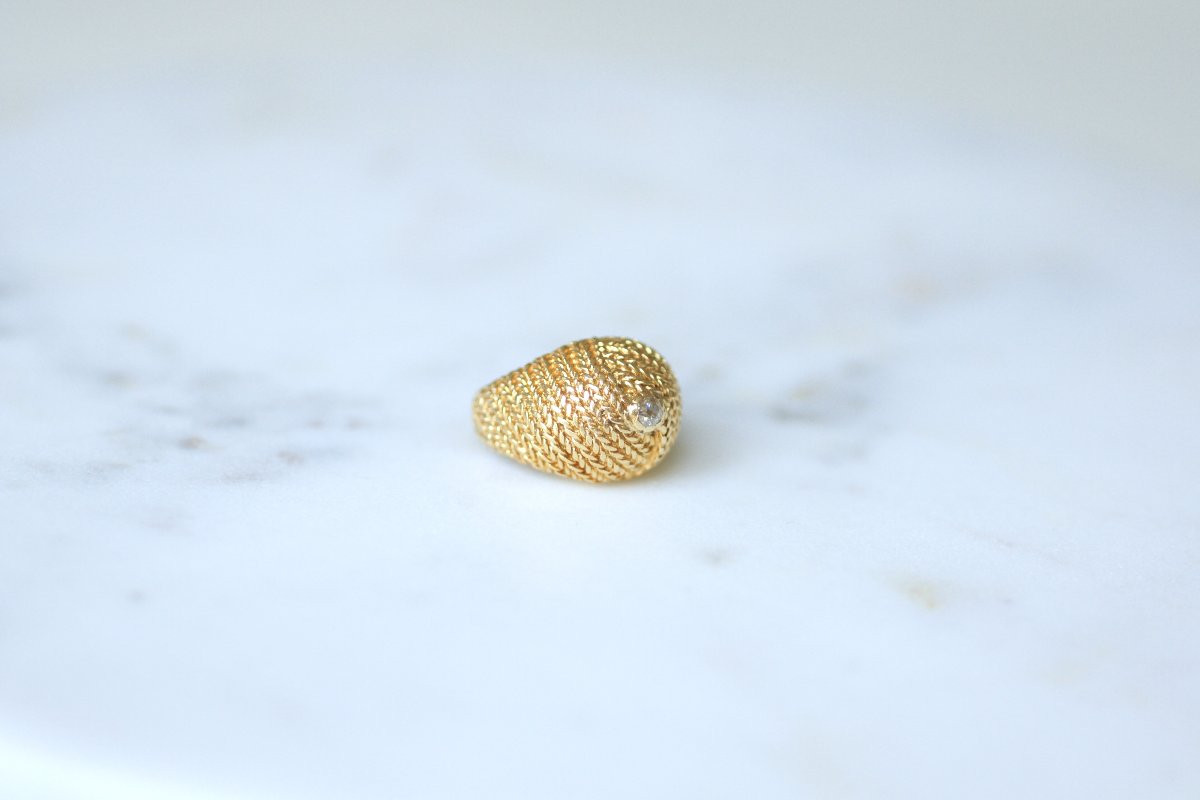 French Diamond Cocktail Ring On Braided Yellow Gold 1960s-photo-1