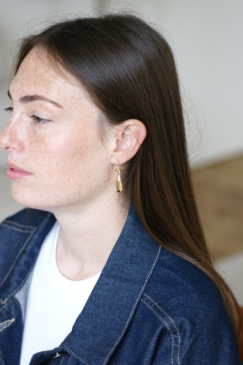 Boucles d'Oreilles Ancienne Goutte Citrine sur Or Jaune-photo-6