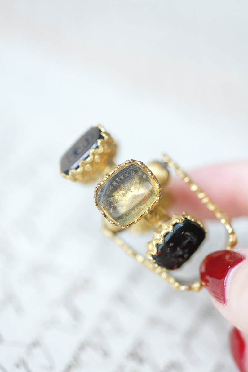 Roue de cachet en métal, intaille pierres, Charles X-photo-6