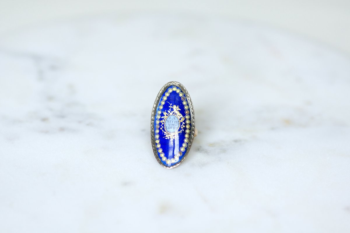 Bague Sentimentale Amitié XVIIIe Siècle Email Or et Argent-photo-2