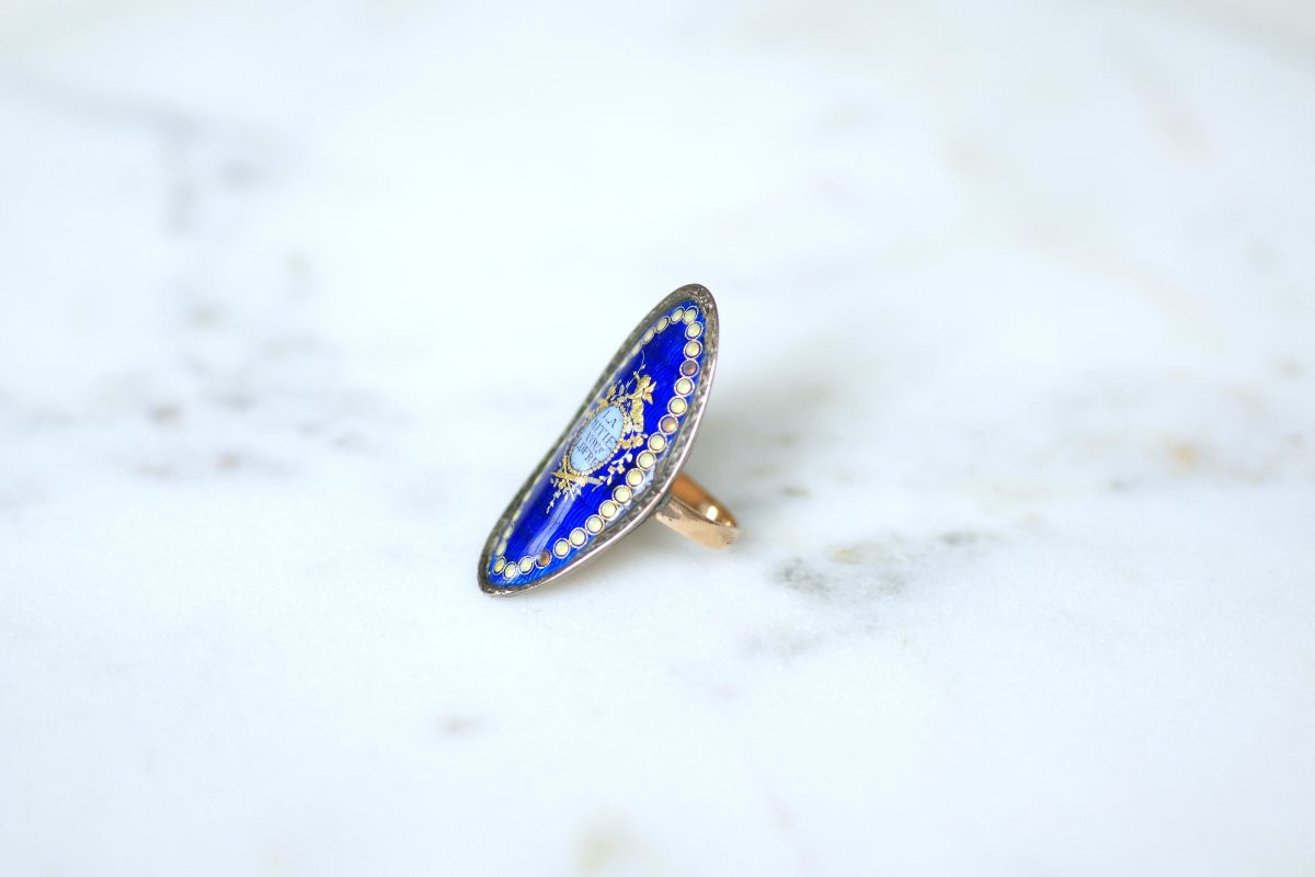 Bague Sentimentale Amitié XVIIIe Siècle Email Or et Argent-photo-4