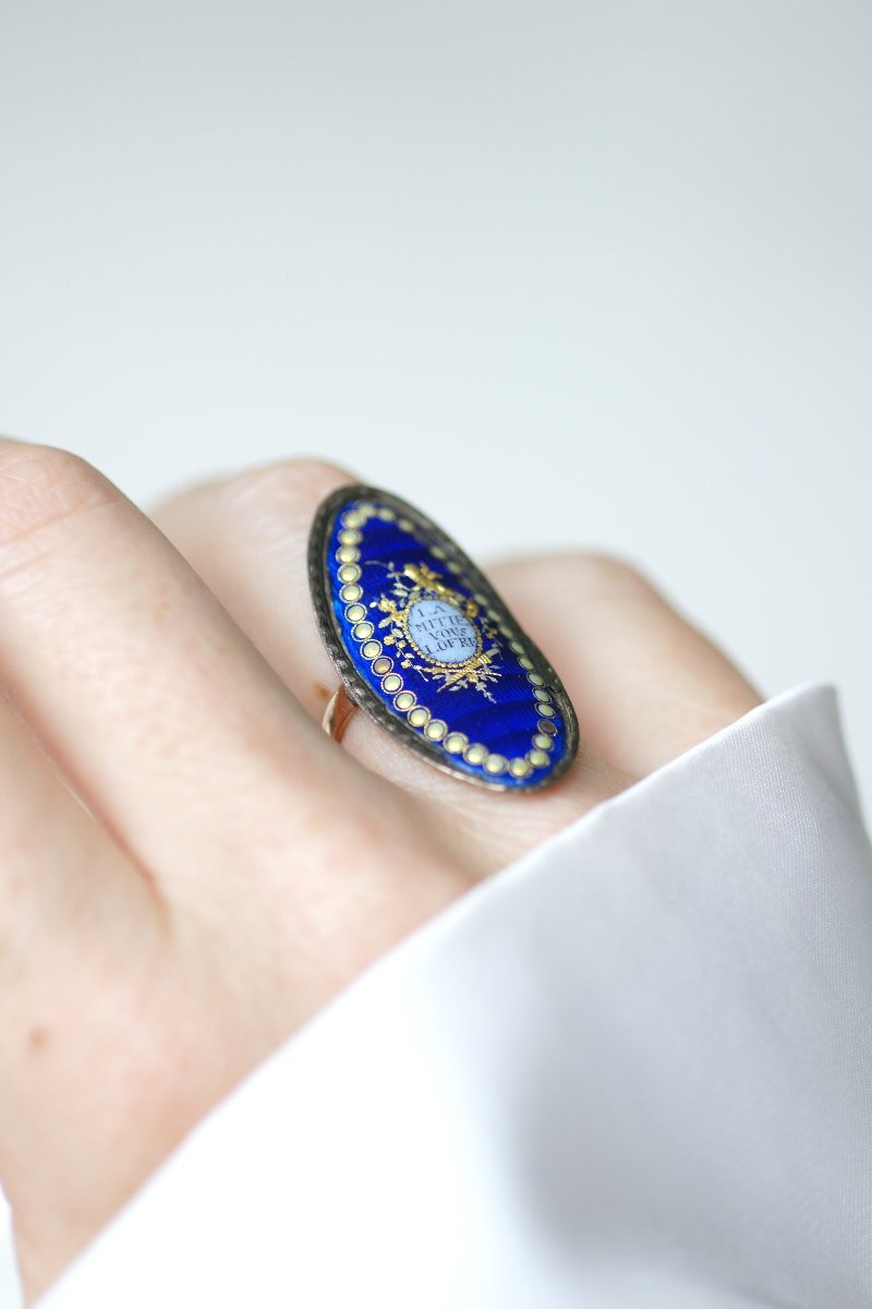 Bague Sentimentale Amitié XVIIIe Siècle Email Or et Argent-photo-3