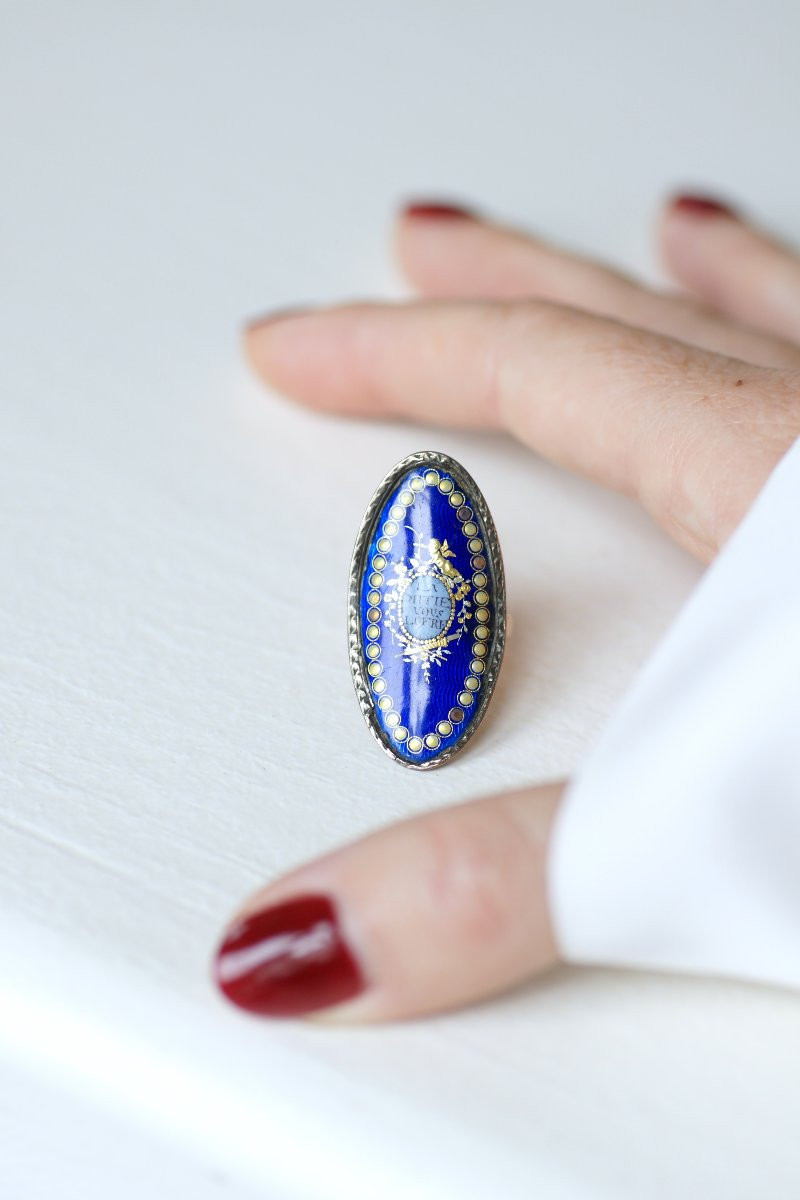 Bague Sentimentale Amitié XVIIIe Siècle Email Or et Argent-photo-5