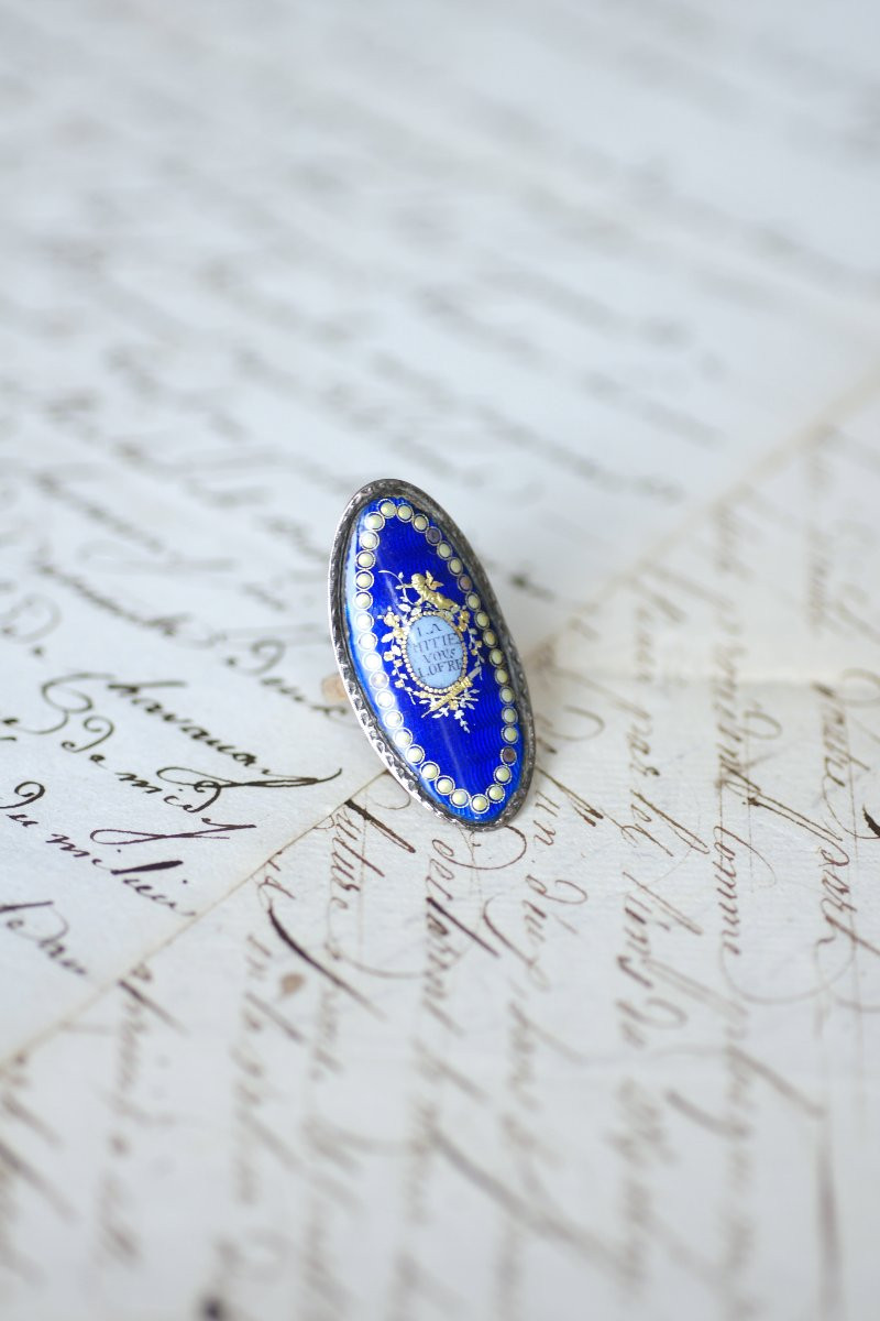 Bague Sentimentale Amitié XVIIIe Siècle Email Or et Argent-photo-6