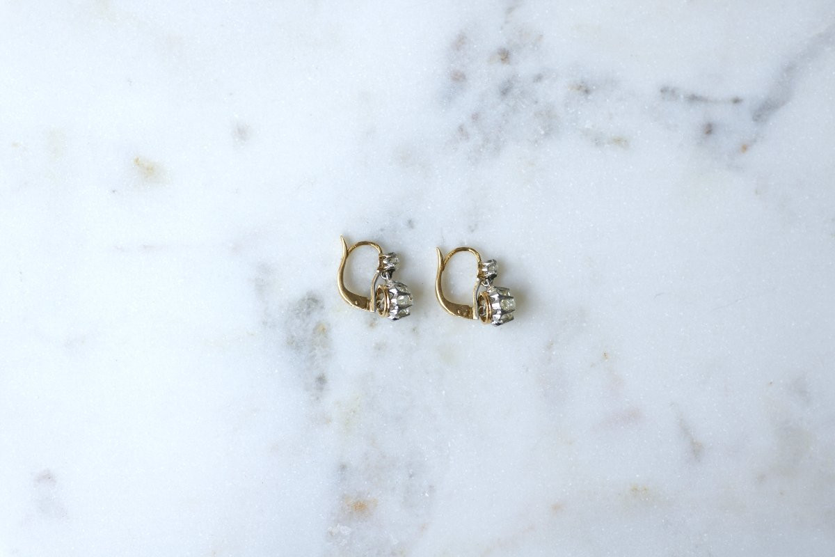 Edwardian Diamond Sleeper Earrings (2.15 Cts) In Gold And Platinum-photo-3