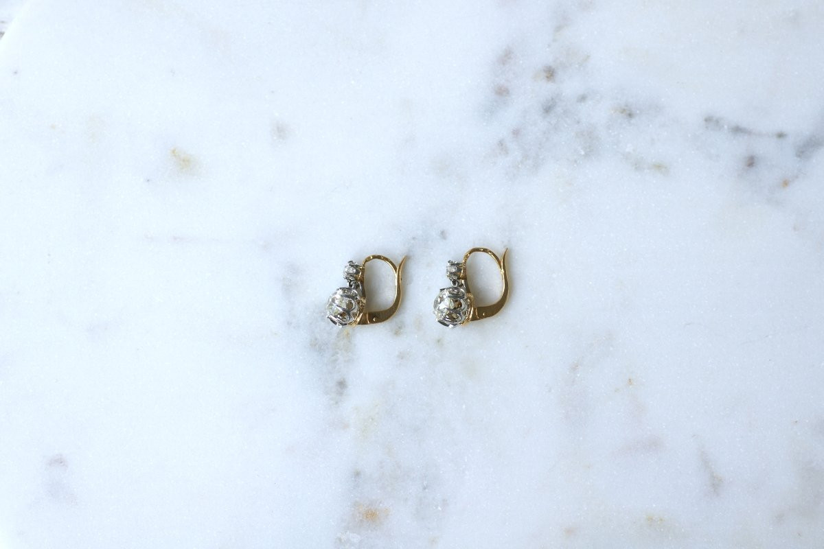 Edwardian Diamond Sleeper Earrings (2.15 Cts) In Gold And Platinum-photo-4