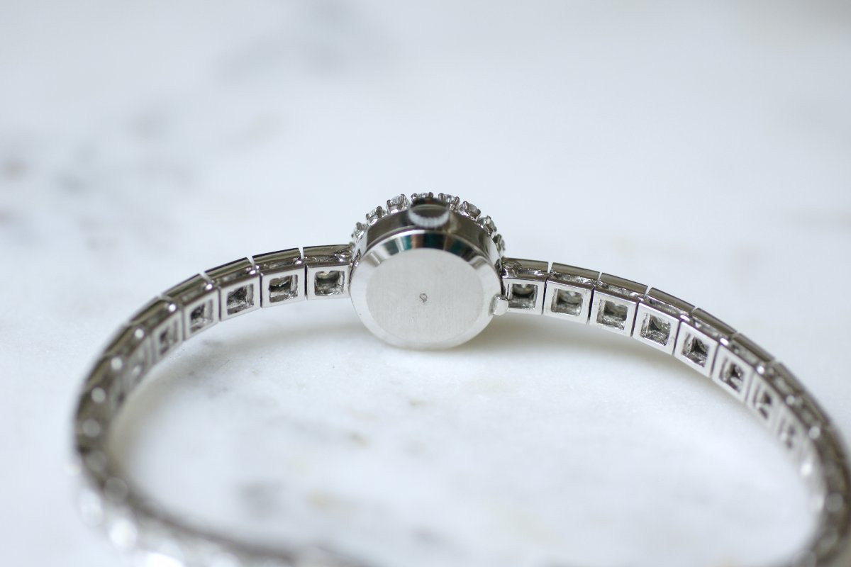 Montre Bracelet de Dame Astral Diamants 5,70 Cts sur Or Blanc Années 60-photo-3