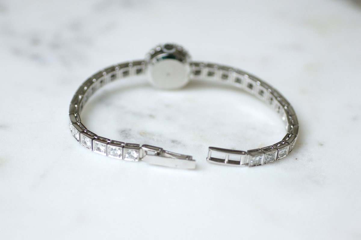 Montre Bracelet de Dame Astral Diamants 5,70 Cts sur Or Blanc Années 60-photo-4