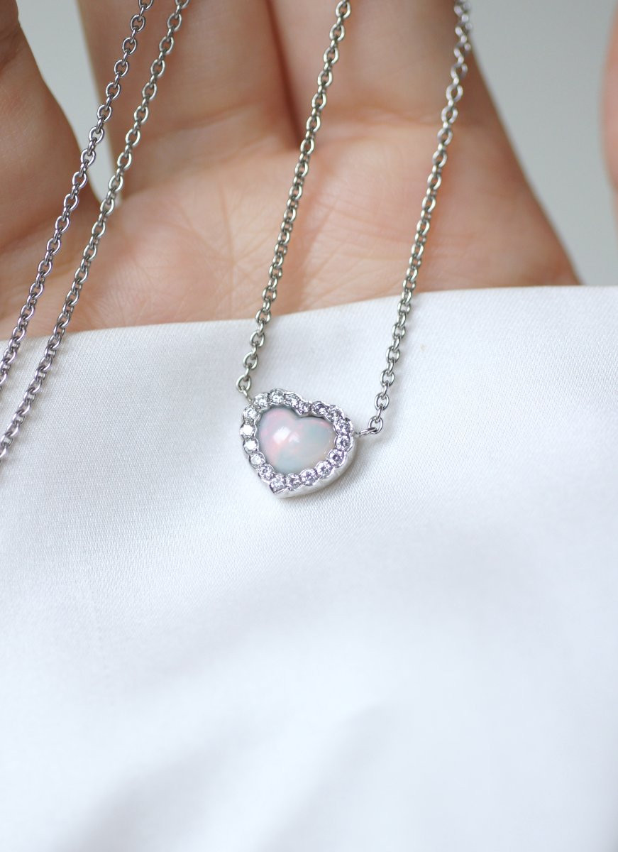 Dior Happy Birth Heart Necklace In Opal And Diamonds On White Gold-photo-2